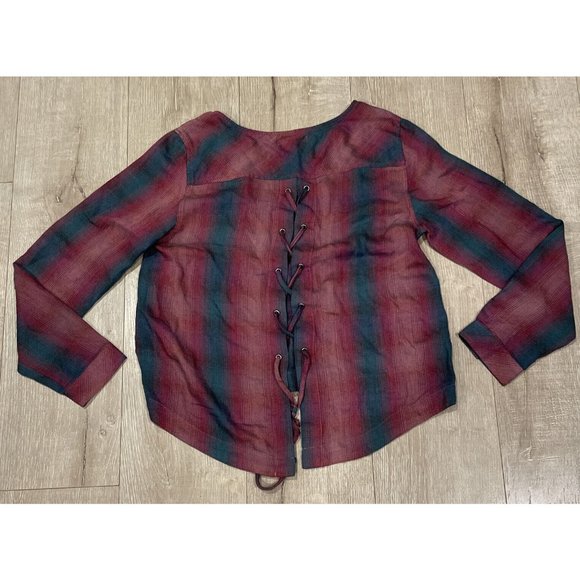 Cloth & Stone Size Small Top Shirt Pink Gray Flannel Open Back Anthropologie - Picture 2 of 11